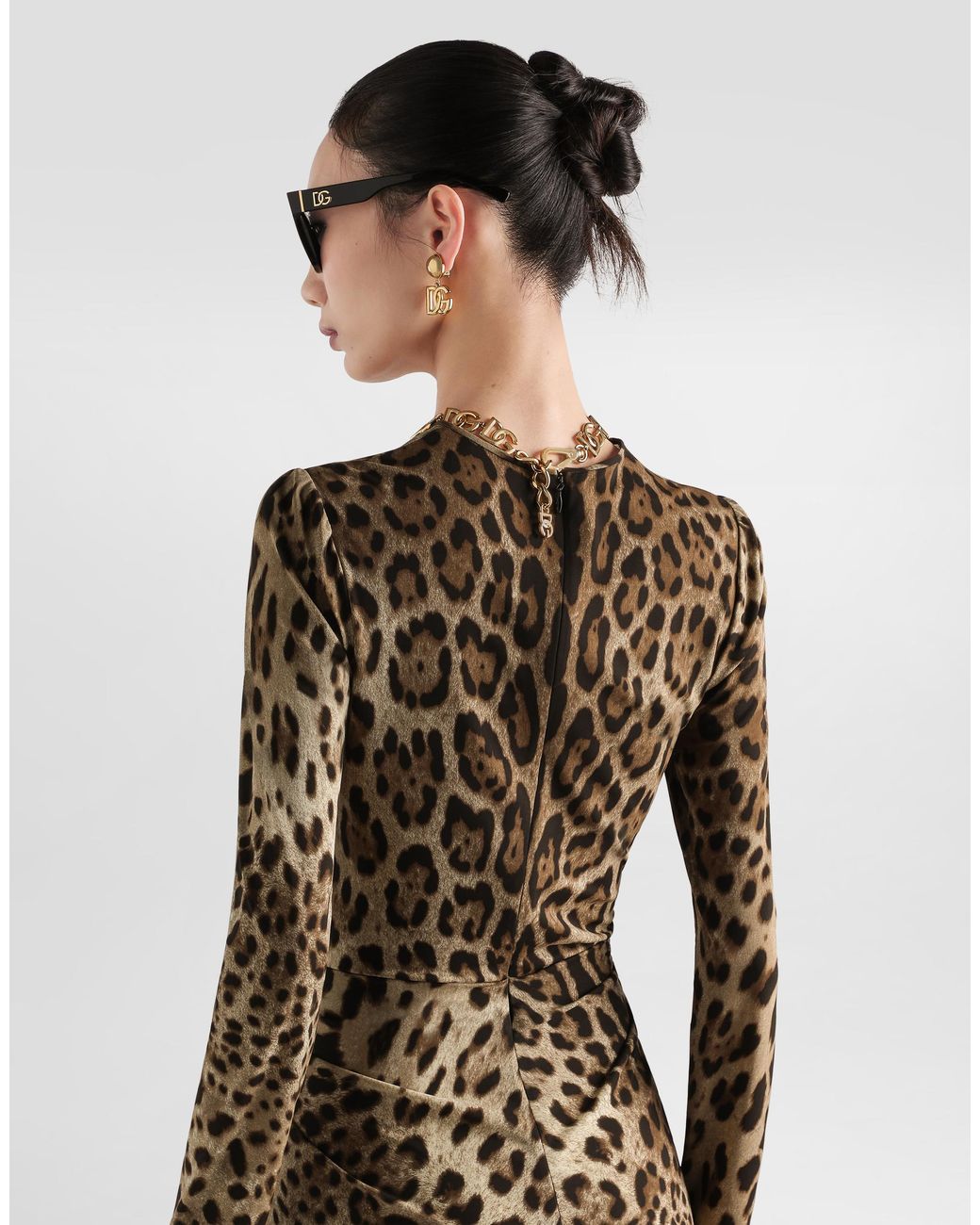 Dolce & Gabbana Natural Leo- Viscose Jersey Dress