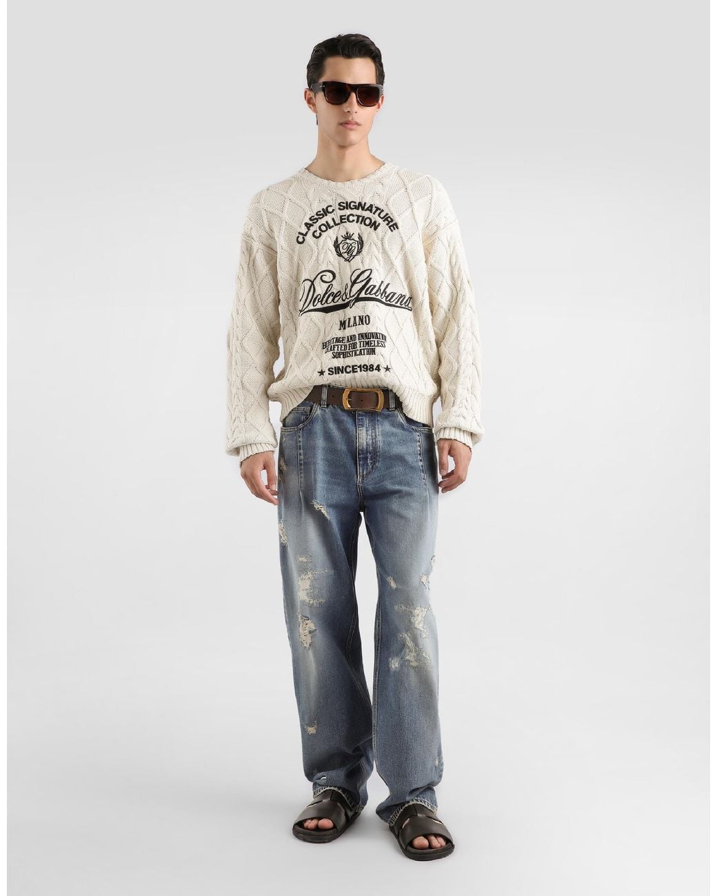 Pullover With Interwoven Pattern Dolce & Gabbana pour homme en coloris White