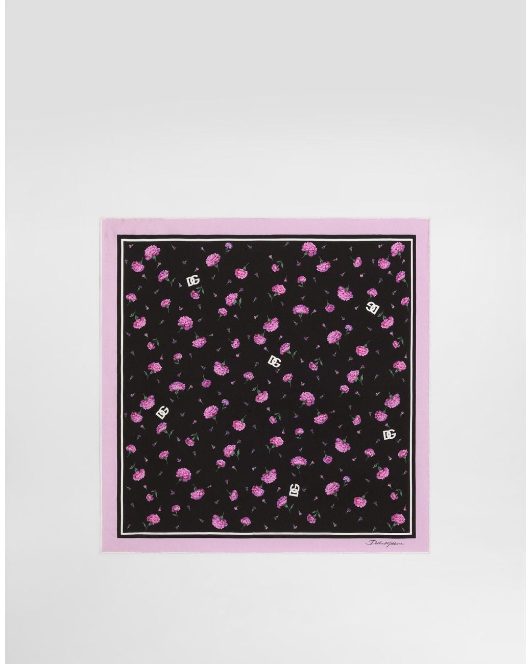 Dolce & Gabbana Black Carnation-Print Silk Twill Scarf 50X50