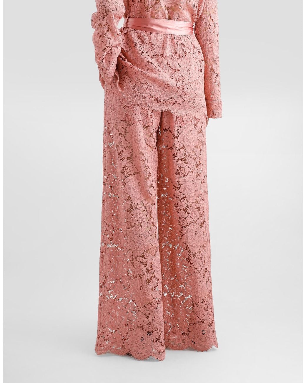 Dolce & Gabbana Pink Lace Wide-Leg Trousers