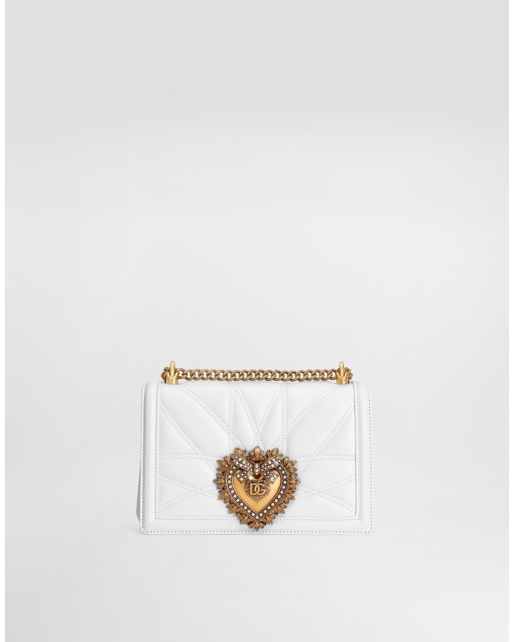 Dolce & Gabbana White Medium 'devotion' Bag In Quilted Nappa Leather