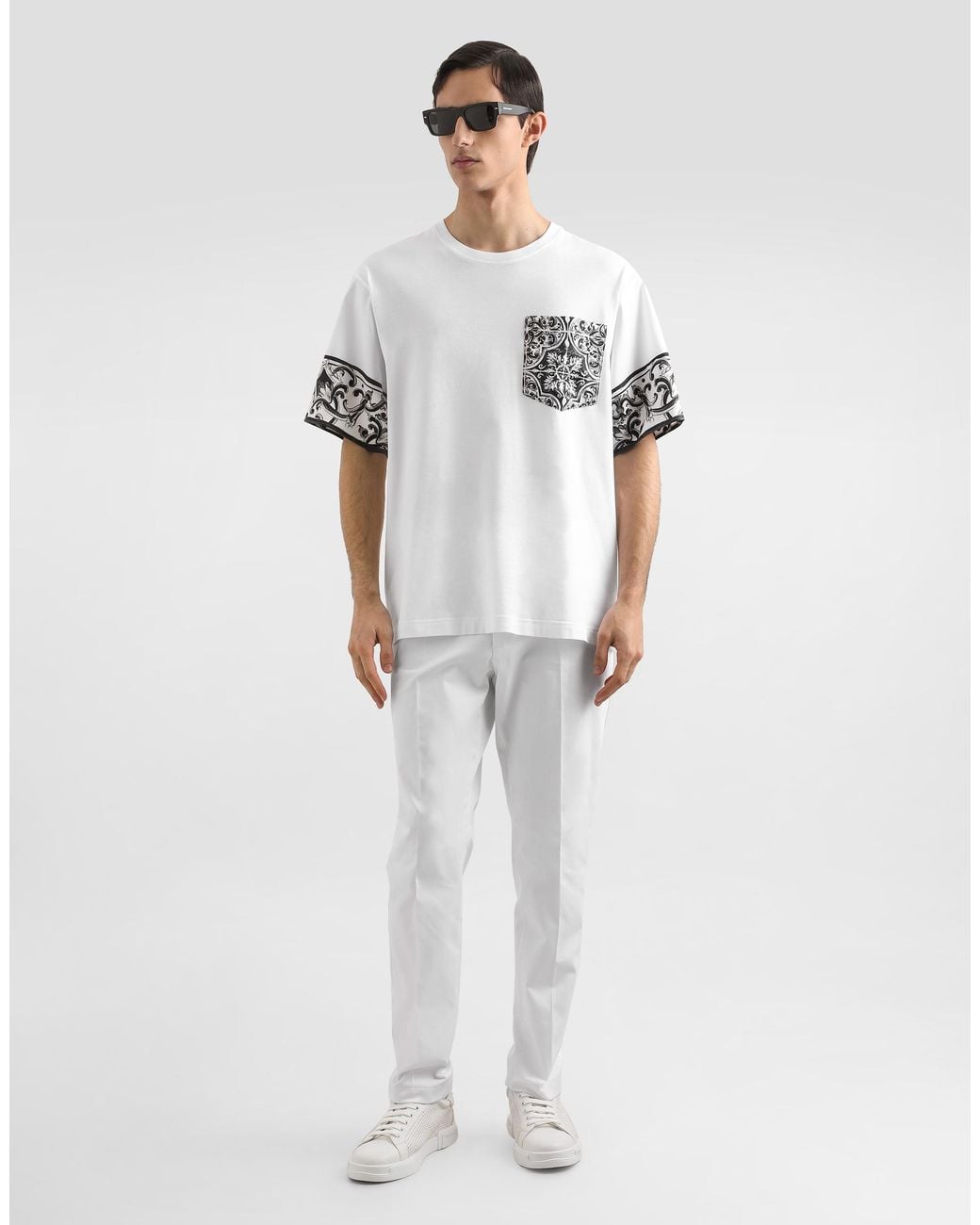 Dolce & Gabbana White Short-Sleeved T-Shirt With Majolica Print for men