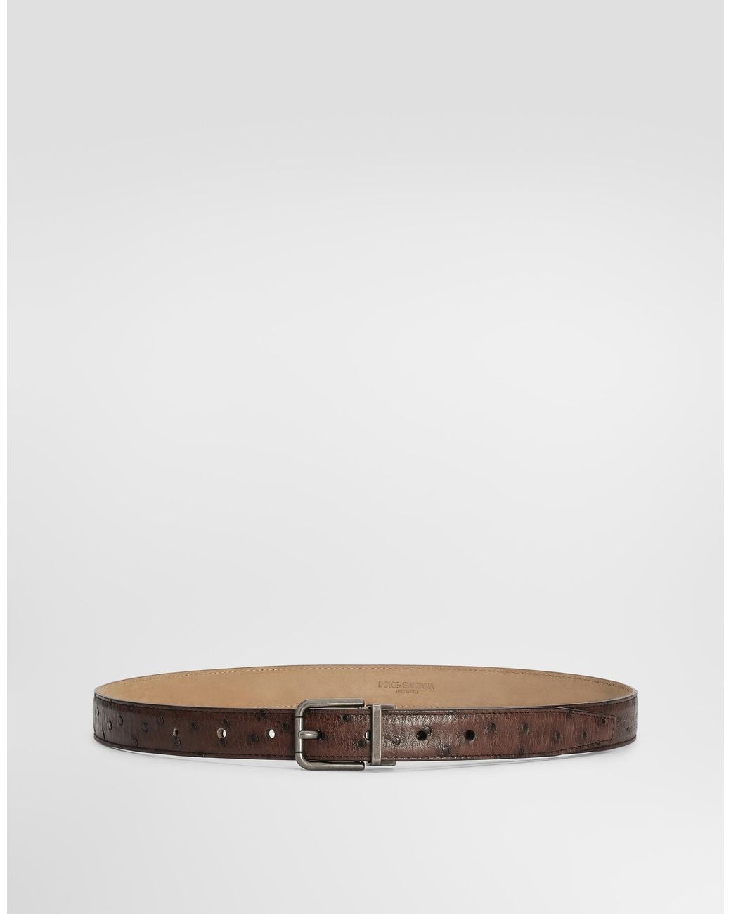 Dolce & Gabbana Brown Ostrich Leather Belt for men