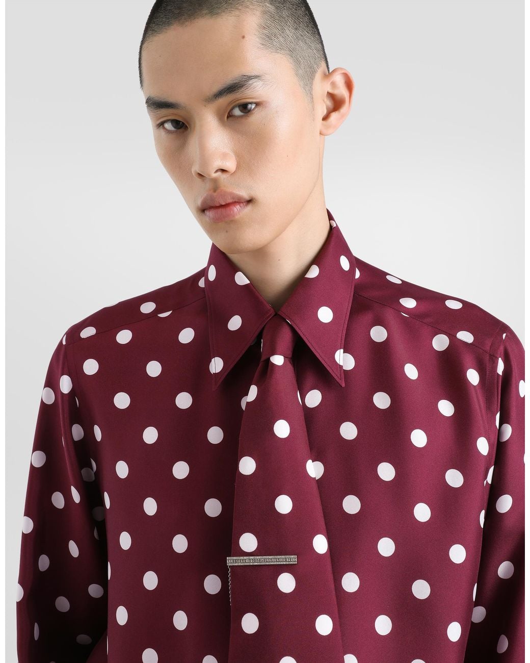 Dolce & Gabbana Red Polka Dot-Print Silk Twill Shirt for men