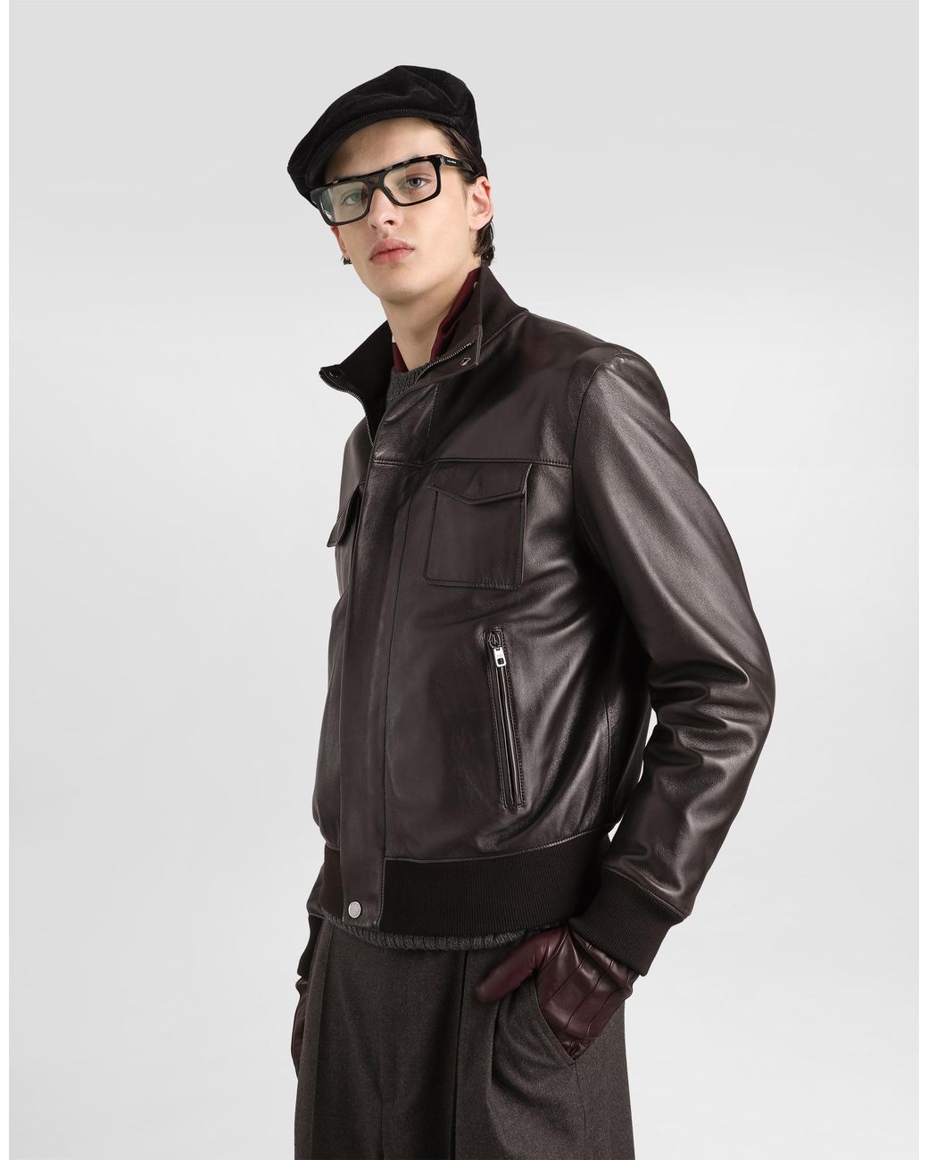 Dolce & Gabbana Black Lambskin Bomber Jacket for men