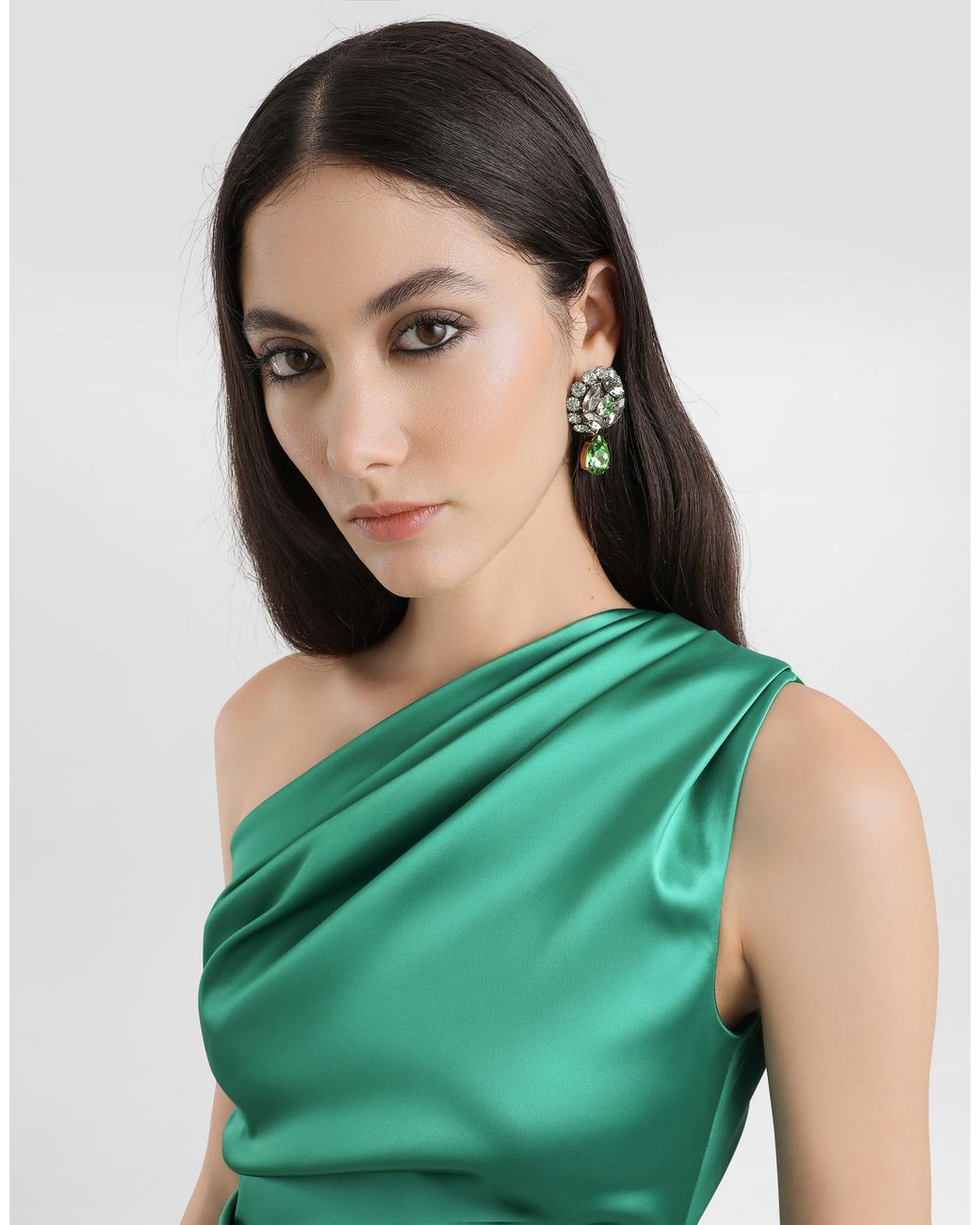 Dolce & Gabbana One-Shoulder Stretch Satin Dress in Green | Lyst