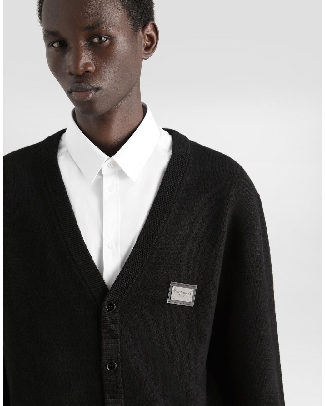 Dolce & Gabbana Black Cashmere And Wool Cardigan With Branded Tag for men