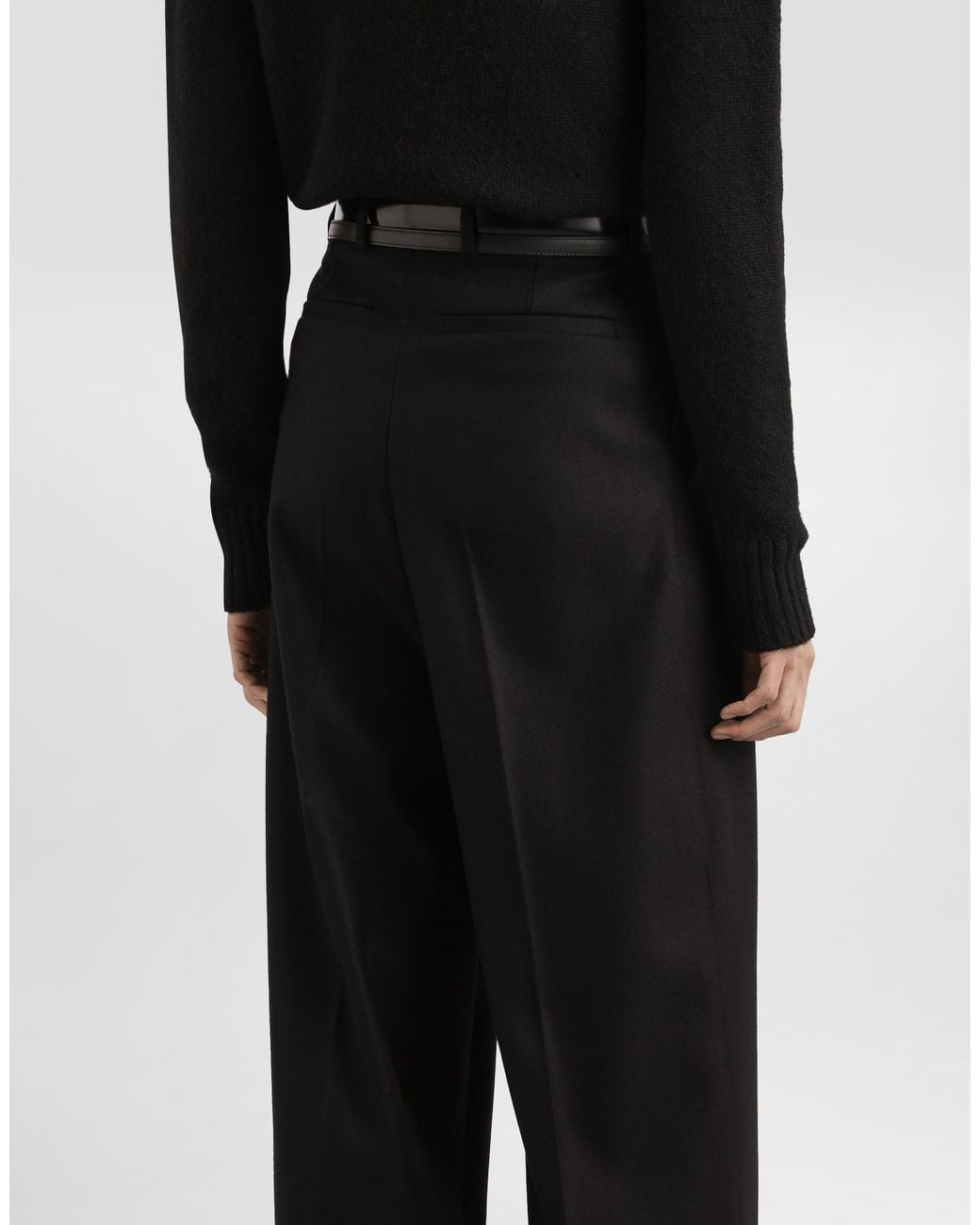 Dolce & Gabbana Black Pleated-Front Wool Trousers for men