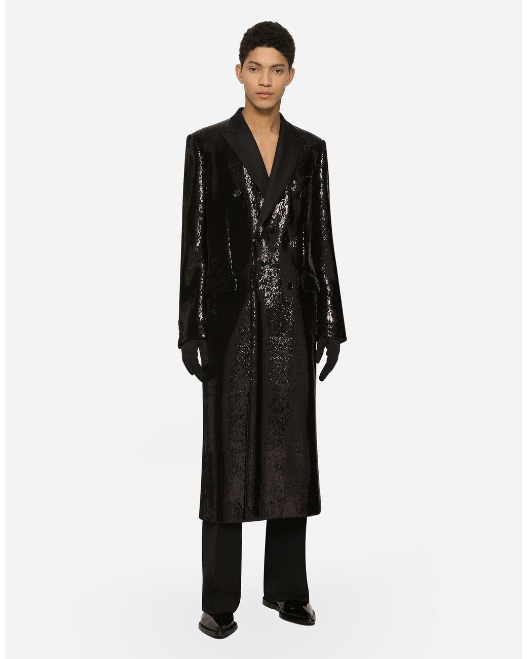 Dolce & Gabbana Black Sequined Double-Breasted Coat for men