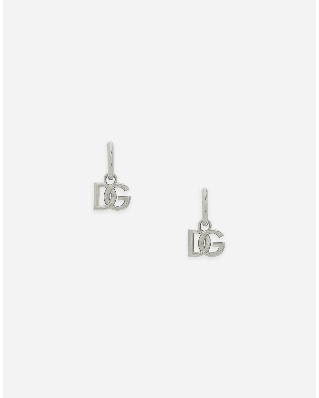 Dolce & Gabbana Metallic Creole Earrings With Dg Logo Pendant