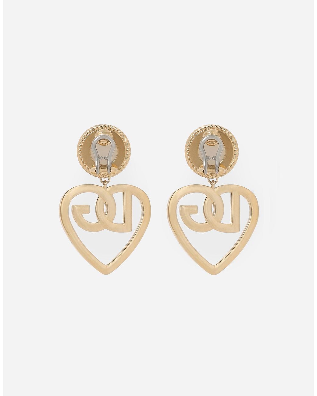 Dolce & Gabbana Metallic Pearl Monogram Heart Clip-On Earrings