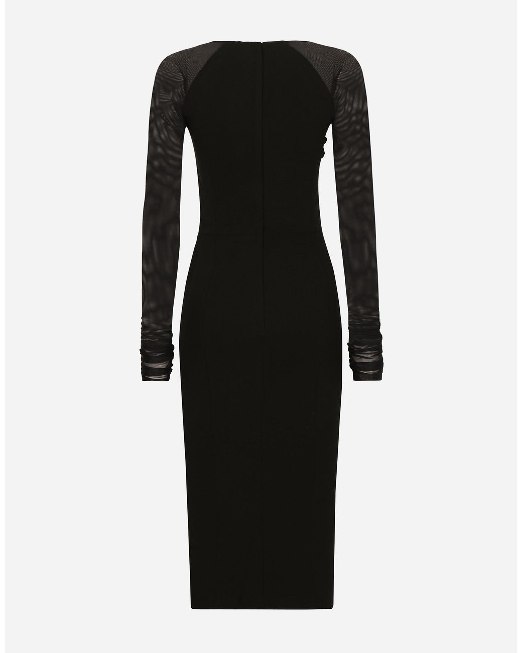 Dolce & Gabbana Black Jersey Calf-Length Dress With Tulle Sleeves
