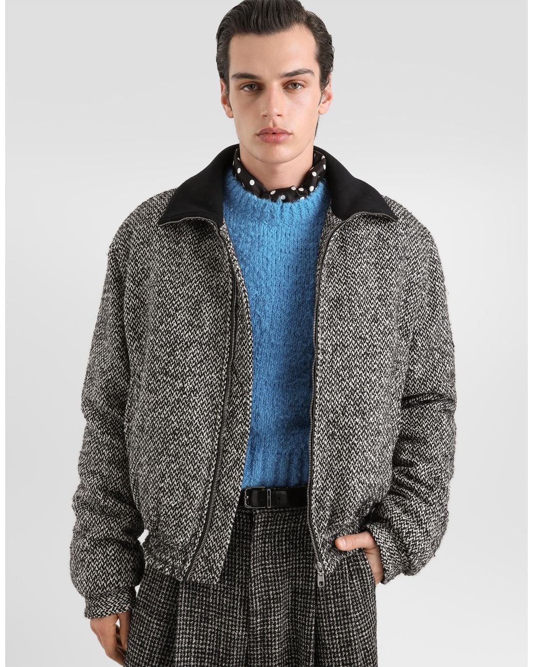 Dolce & Gabbana Gray Birdseye Wool Blend Jacket for men