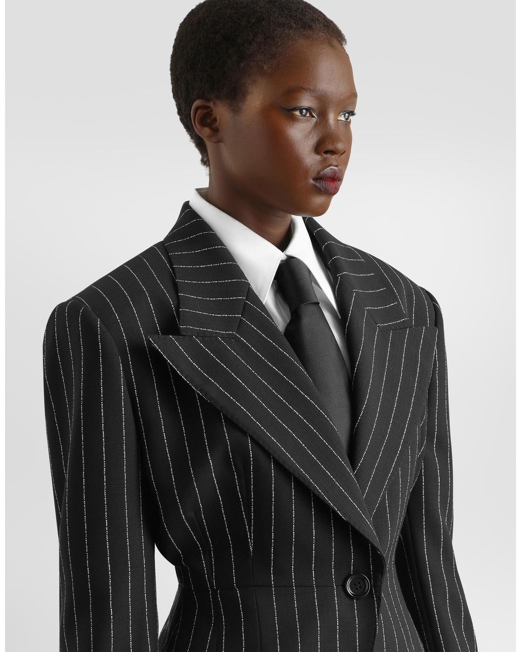 Dolce & Gabbana Black Single-Breasted Pinstripe Virgin Wool Jacket