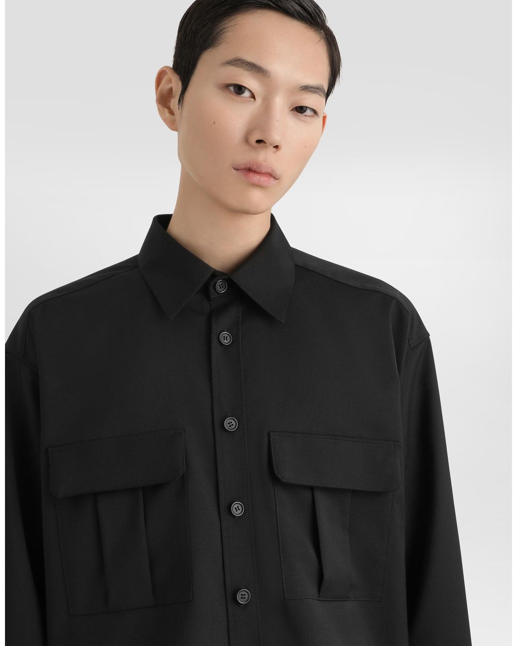 Dolce & Gabbana Black Wool Blend Canvas Shirt for men