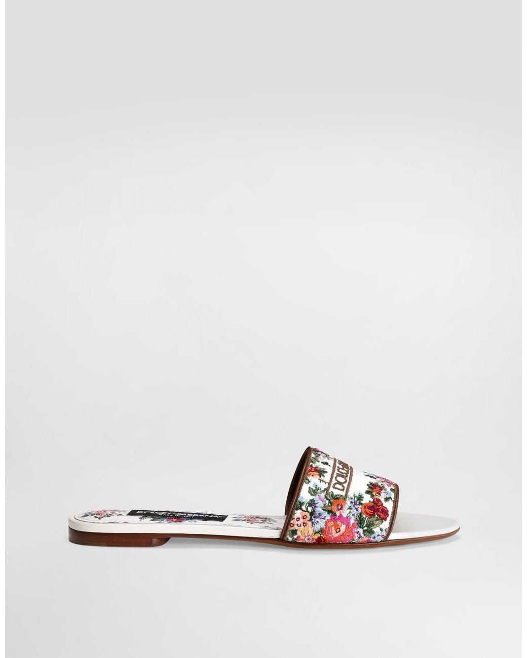 Dolce & Gabbana White Nappa Leather Flat Slippers With Embroidery