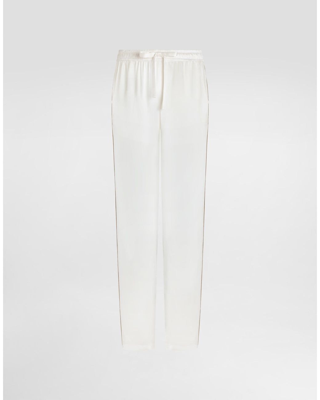 Dolce & Gabbana White Silk Pajama Pants With Logo Embroidery for men