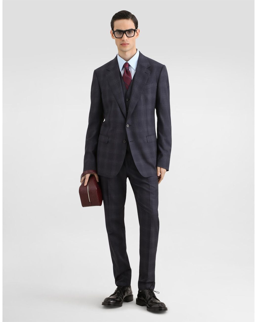 Dolce & Gabbana Blue Single-Breasted Martini Light Checked Wool Suit for men
