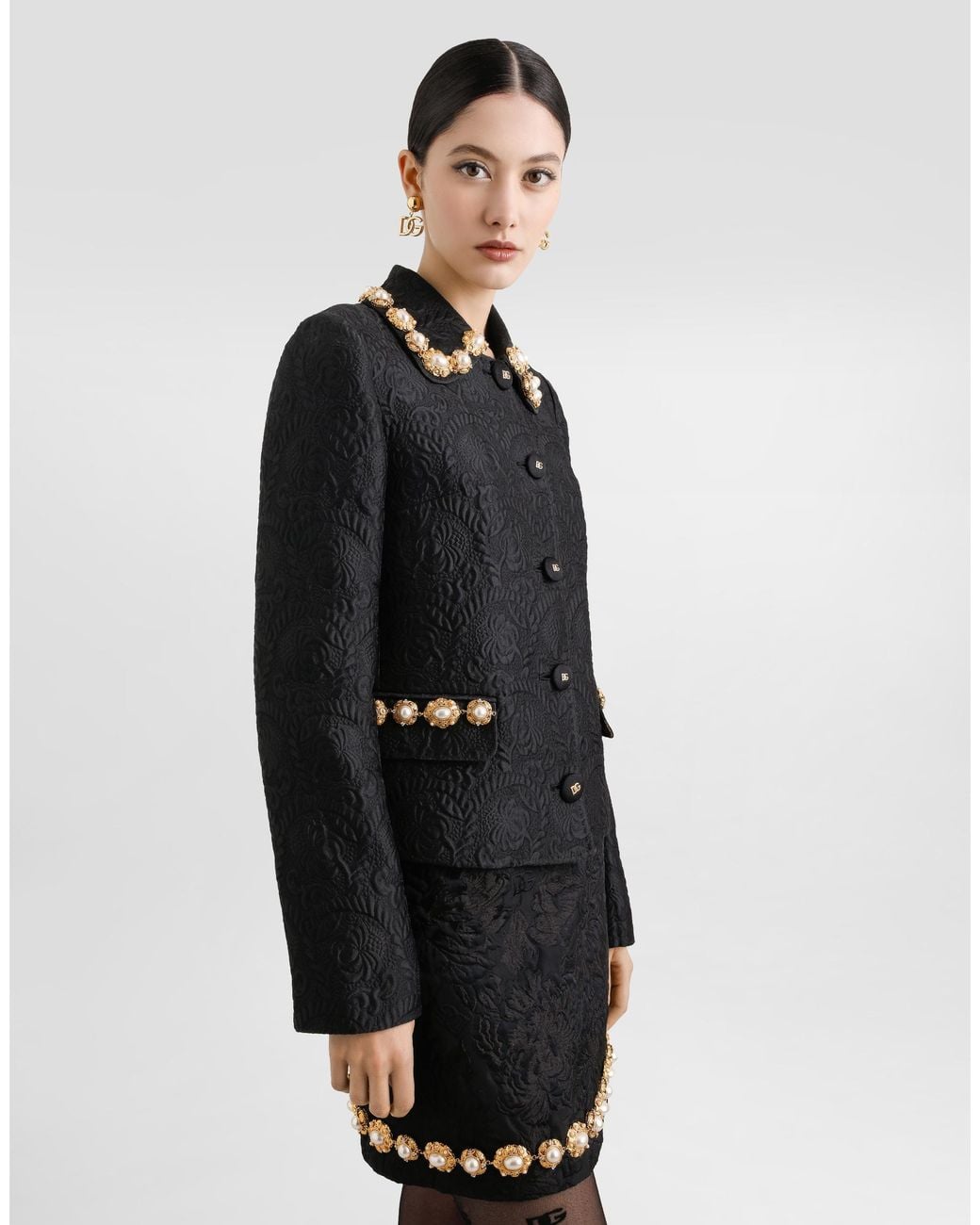 Dolce & Gabbana Black Peony-Motif Brocade Jacket