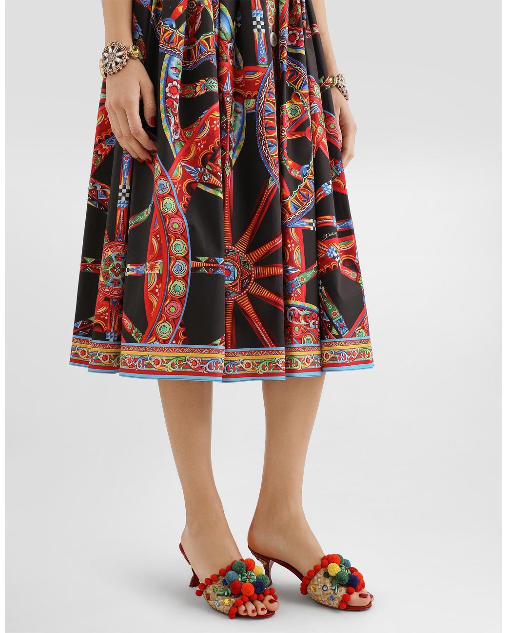 Dolce & Gabbana White Carretto-Print Poplin Long Dress