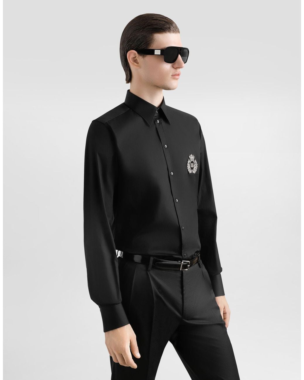 Dolce & Gabbana Black Cotton Shirt With Heraldic Patch for men