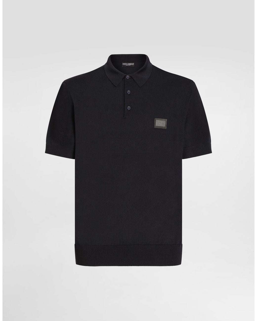 Dolce & Gabbana Black Wool Polo-Shirt With Branded Tag for men