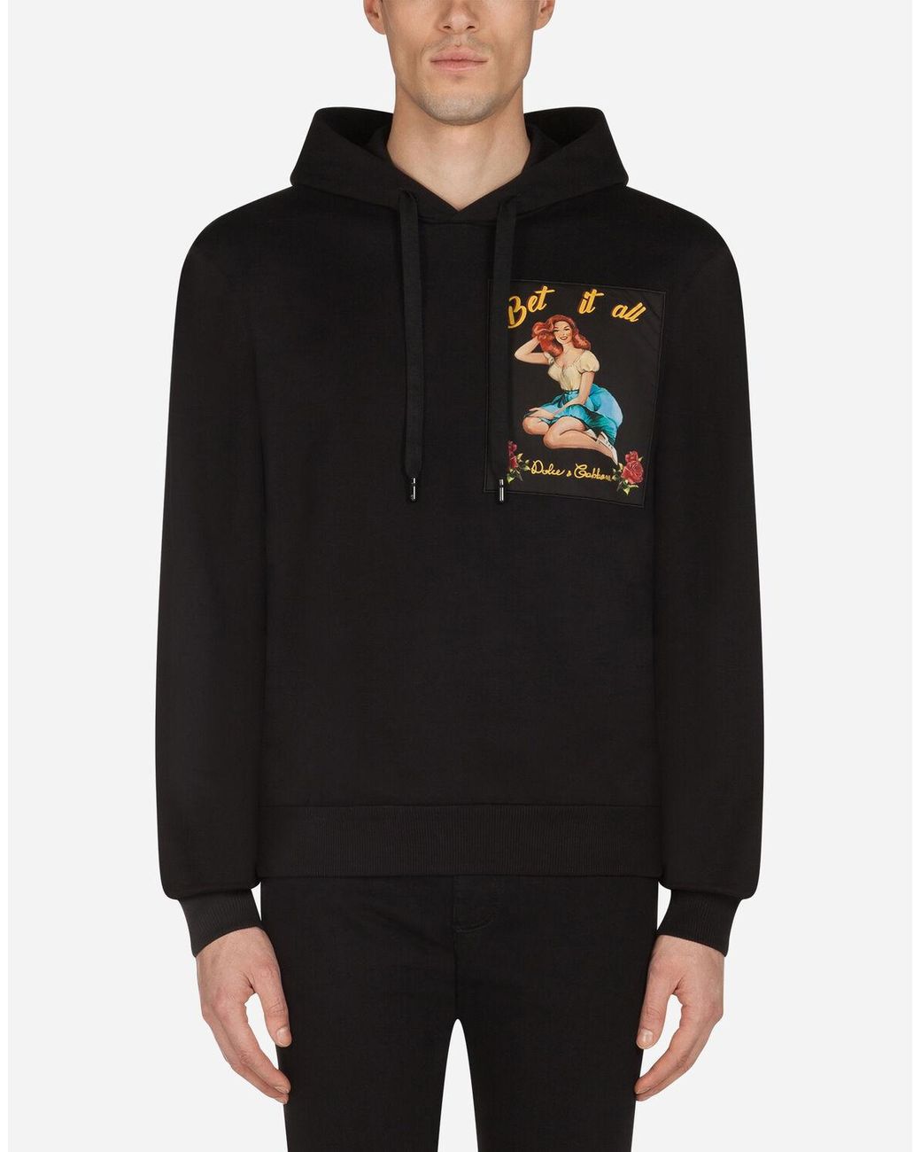 Dolce & Gabbana Cotton Jersey Hoodie With Patch in Black for Men - Lyst