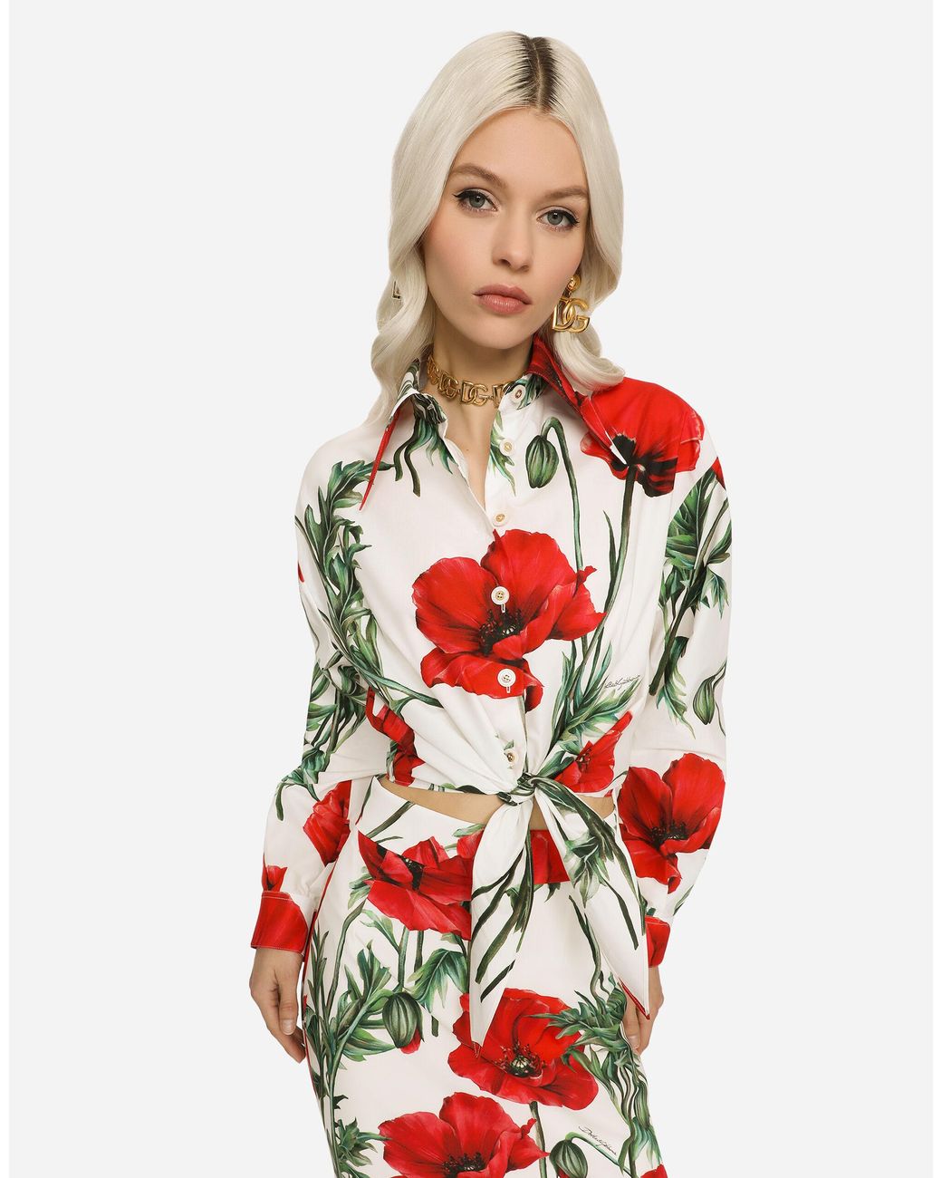 Dolce & Gabbana Bluse aus Popeline Mohnblumen-Print mit Knoten in Rot |  Lyst CH