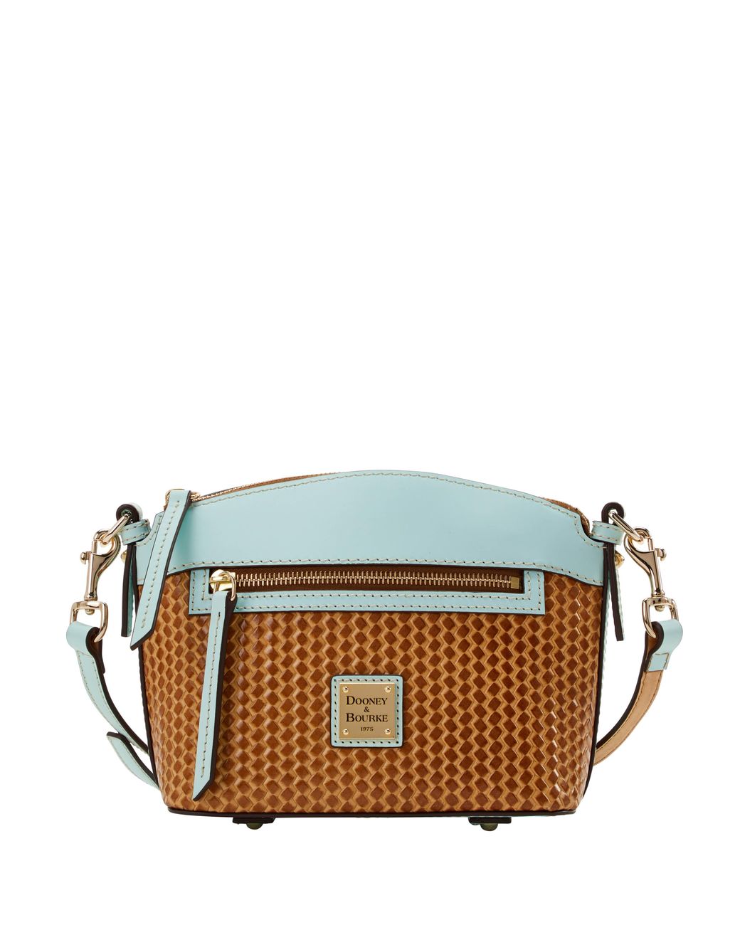 Dooney & Bourke Leather Beacon Woven Domed Crossbody in Pale Blue (Blue