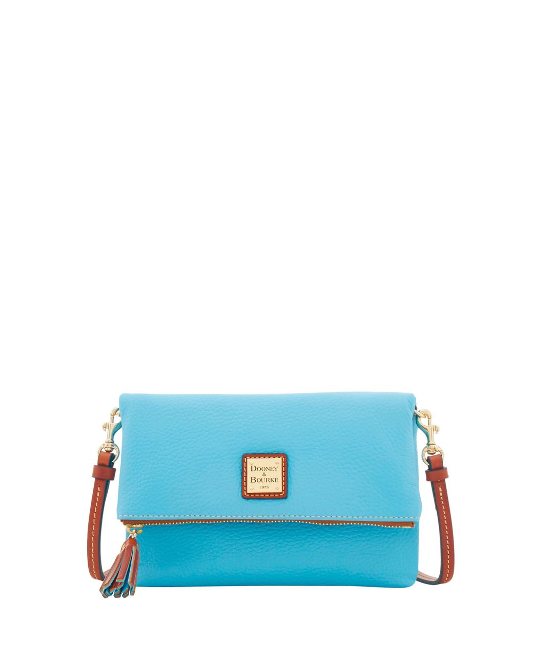Dooney & Bourke Leather Pebble Grain Foldover Zip Crossbody in Sky Blue