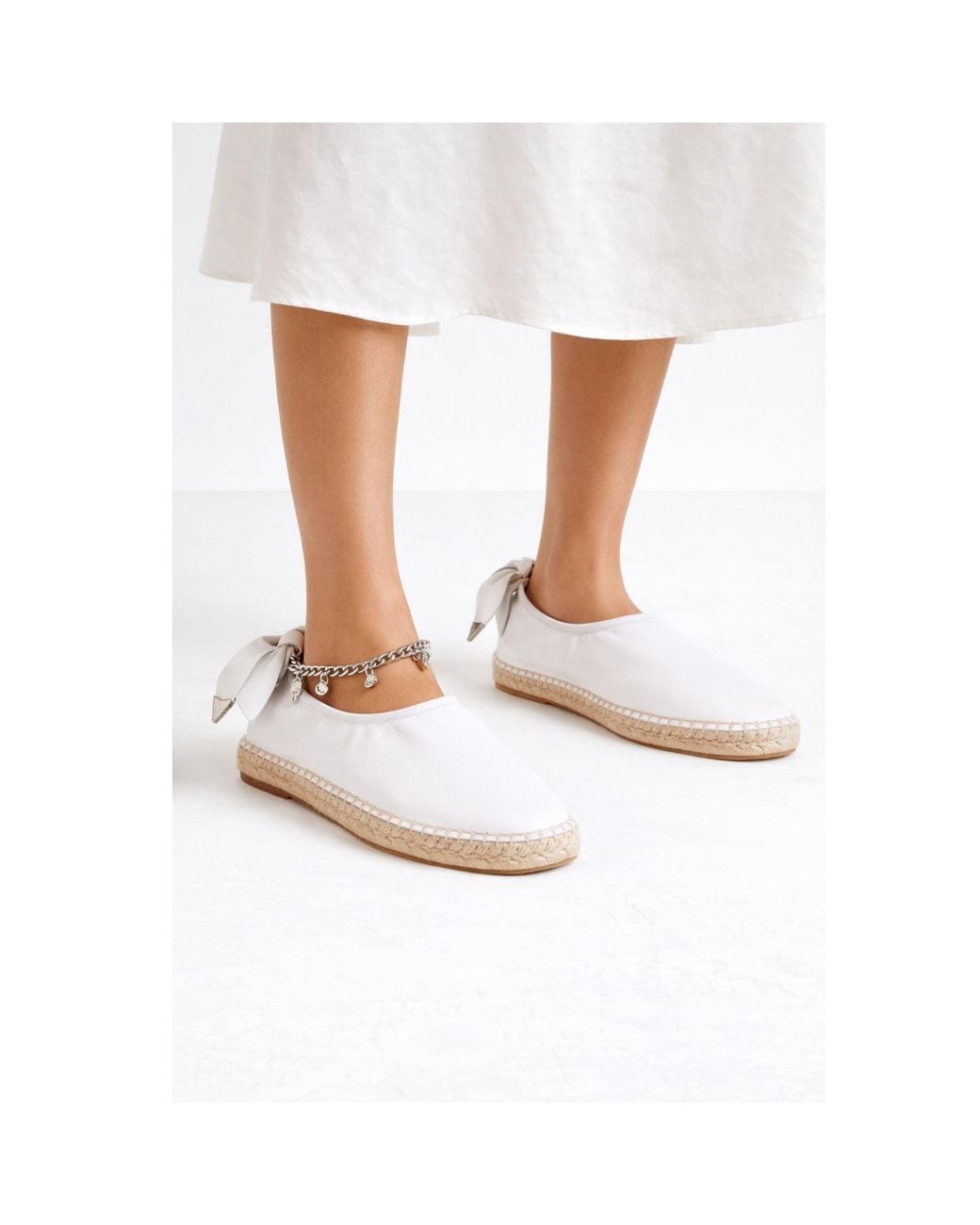Toga White Leather Espadrille Slip-On With Chain