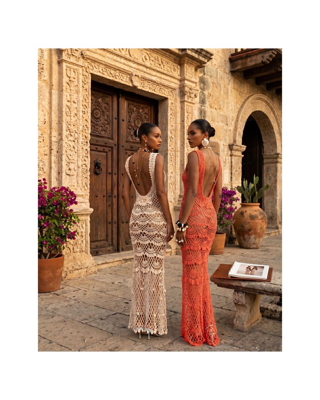 Andreeva Red Coral Shell Handmade Maxi Crochet Dress