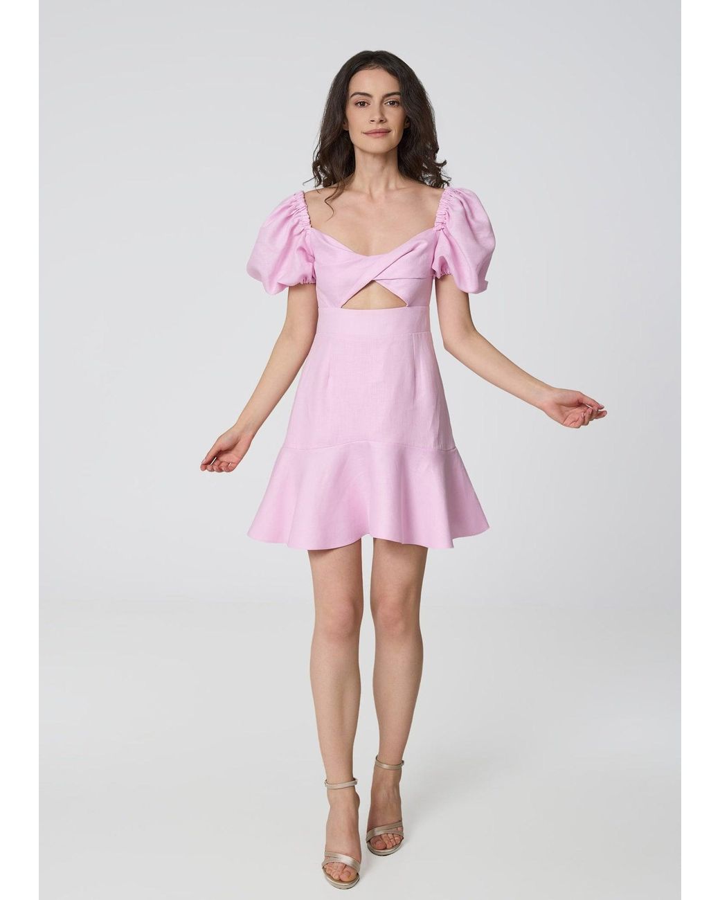 GIORGIA LUCASI Pink Linen Mini Dress With Puff Sleeves