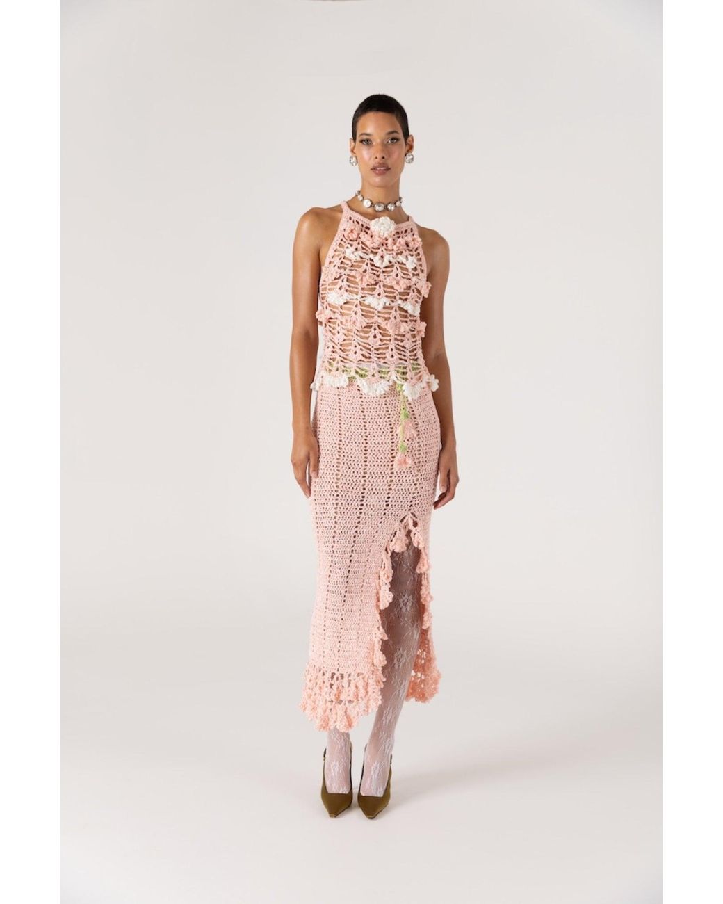 Andreeva Pink Chrysanthemum Handmade Crochet Skirt