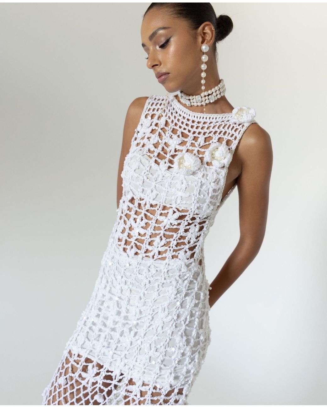 Andreeva White Vanilla Handmade Maxi Crochet Dress