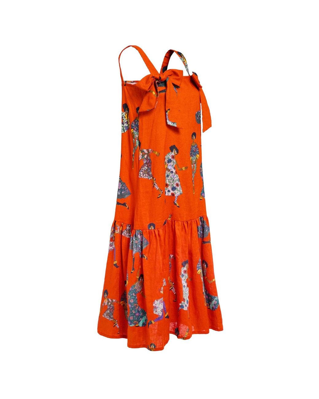 A.nty Story Orange Statement Bow Midi Dress