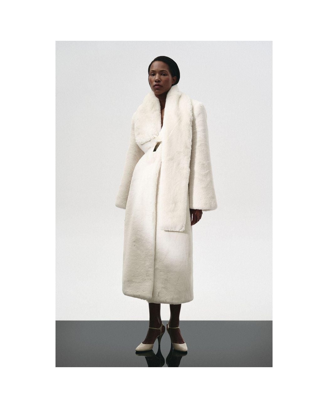 KRIS MARAN Natural Fur Maxi Coat With Signature Button