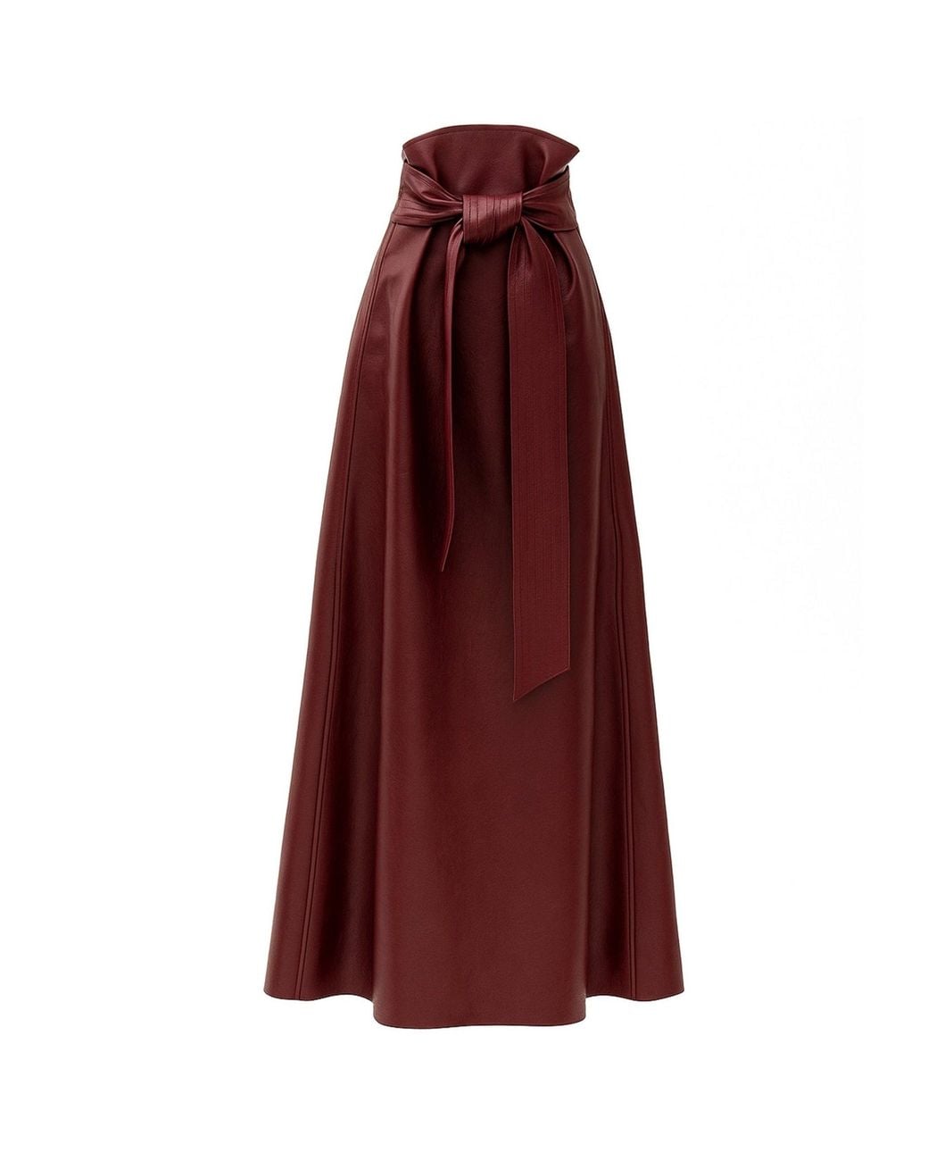 Julia Allert Red Faux Leather High-Waisted A-Line Skirt With Belt Burgundy
