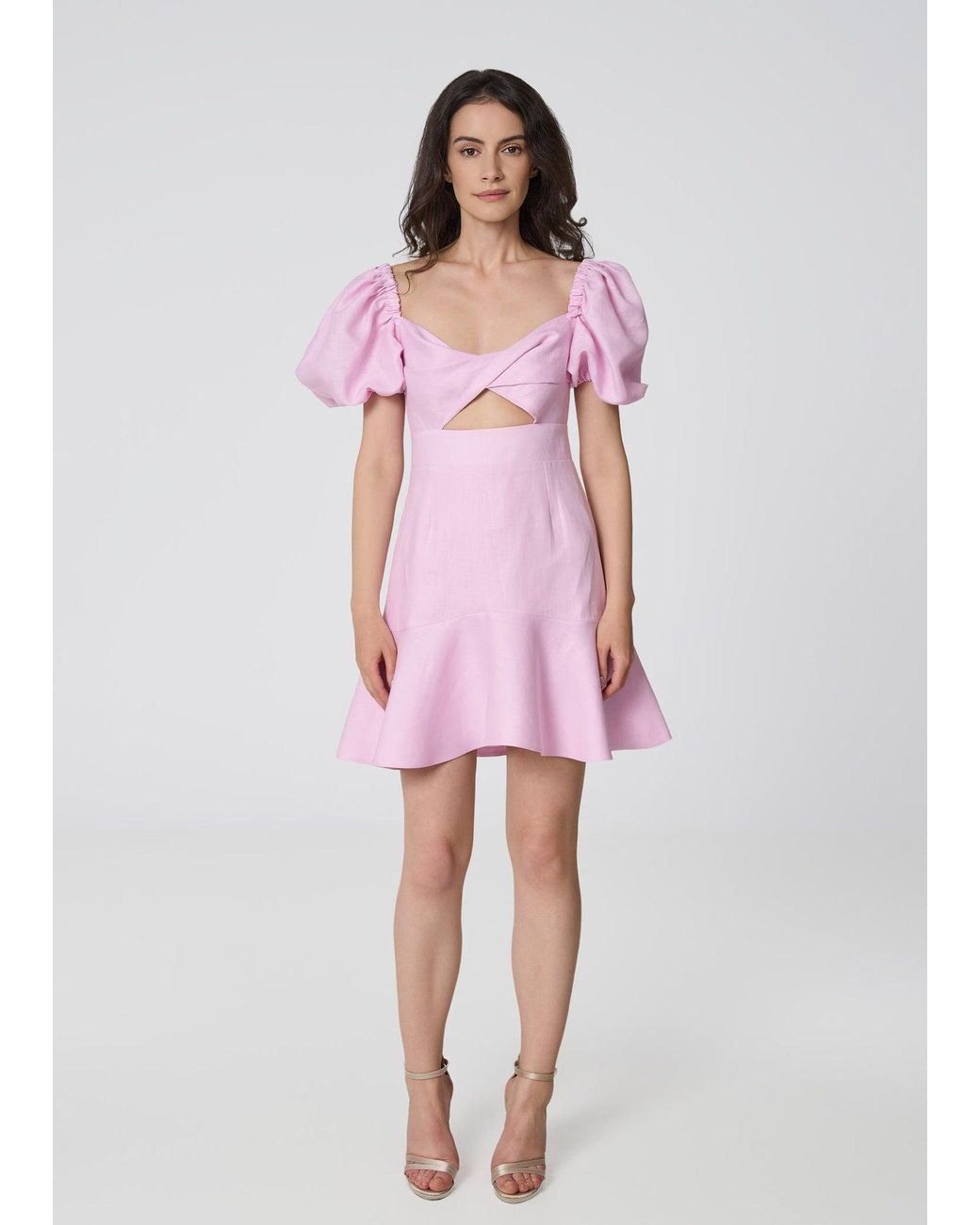 GIORGIA LUCASI Pink Linen Mini Dress With Puff Sleeves