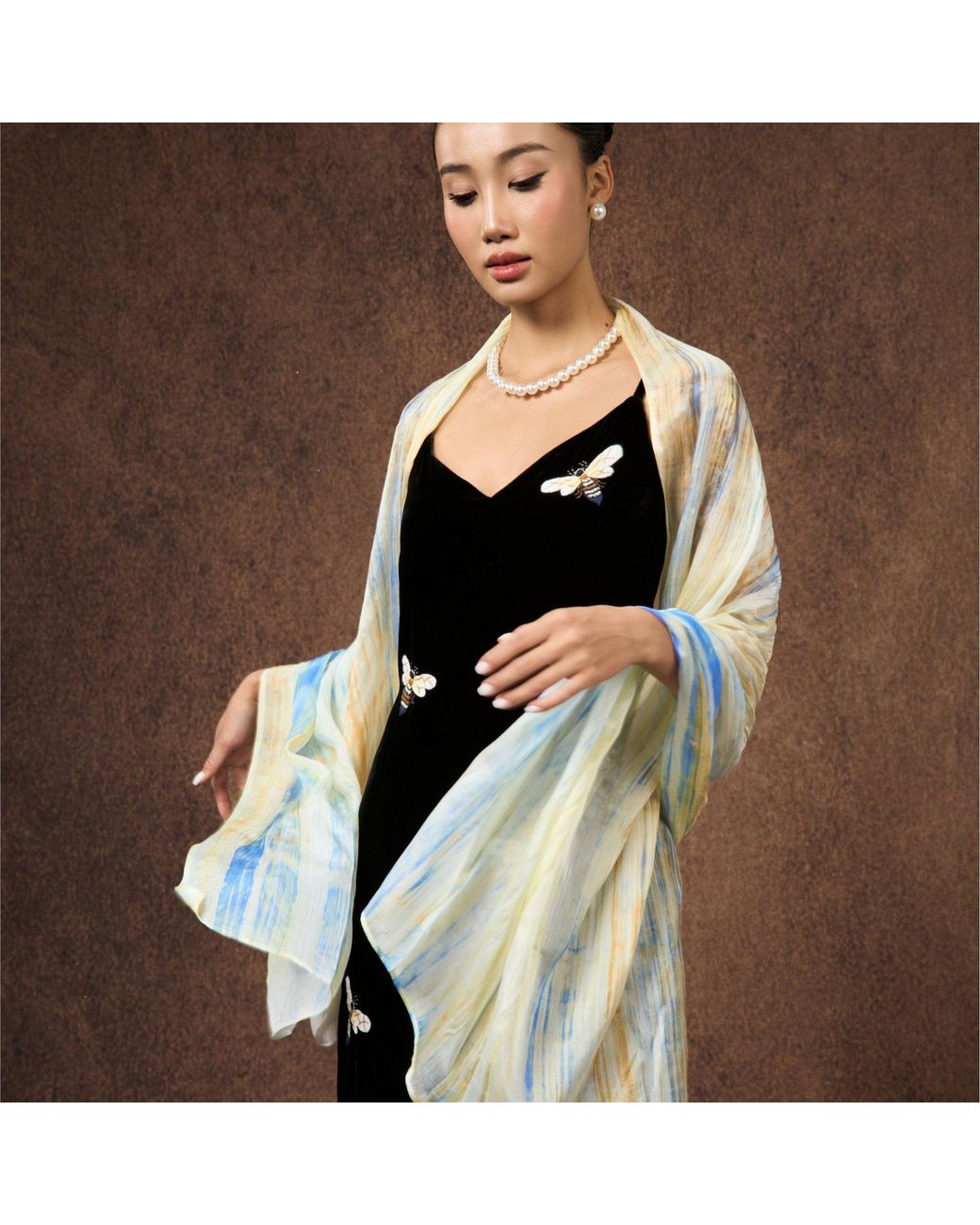 SILK & BEARS Yellow Brushstroke Scarf