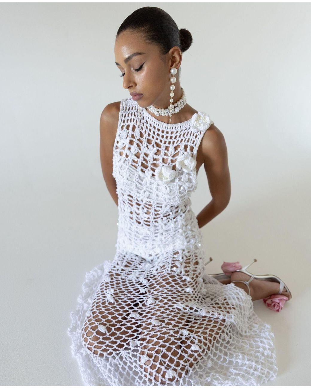 Andreeva White Vanilla Handmade Maxi Crochet Dress