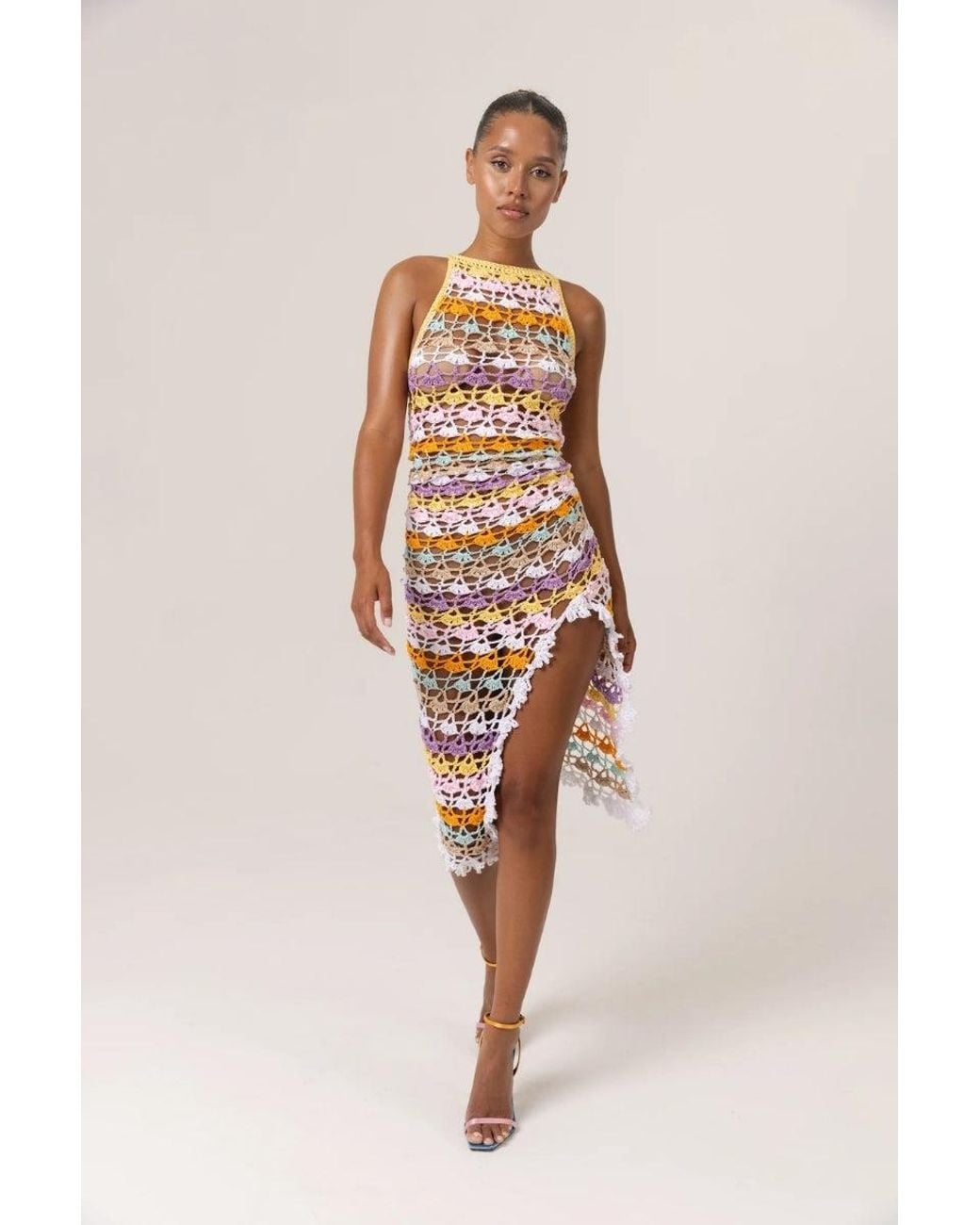 Andreeva Metallic Handmade Midi Crochet Dress
