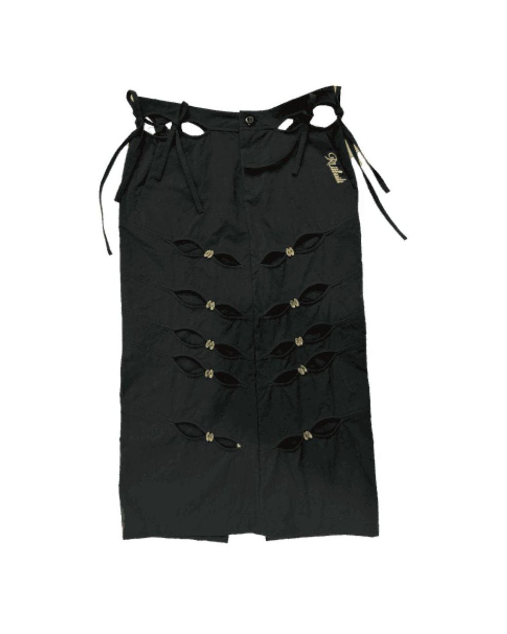 RUIBUILT Black Embroidery Cutout Cargo Maxi Skirt