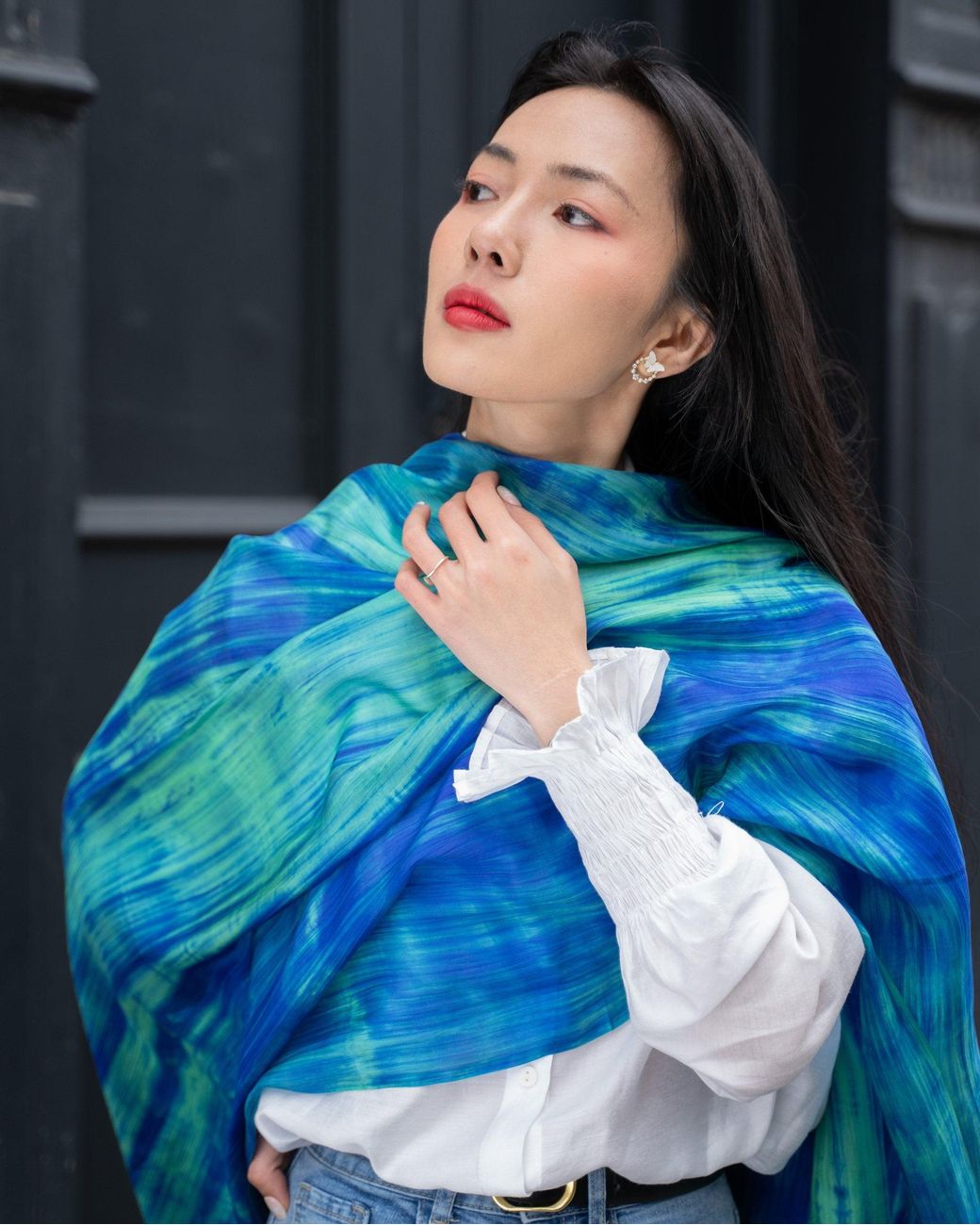 SILK & BEARS Blue Brushstroke Scarf