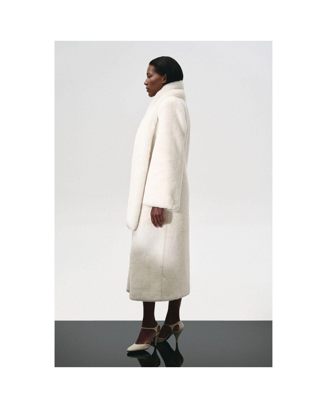 KRIS MARAN Natural Fur Maxi Coat With Shawl Collar