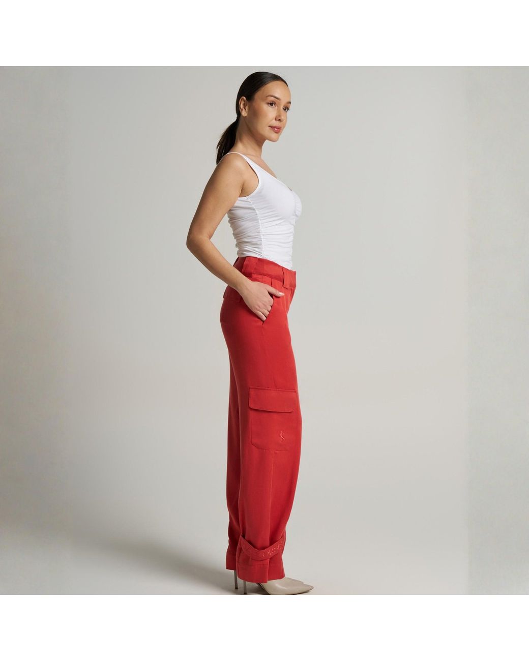 LIZ SKORSIS Red Rena Cargo Pants