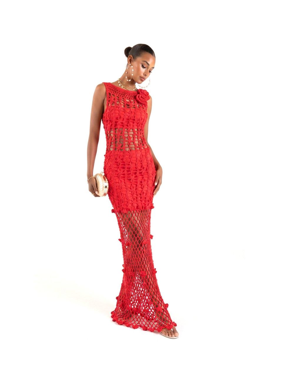 Andreeva Red Cherry Handmade Maxi Crochet Dress
