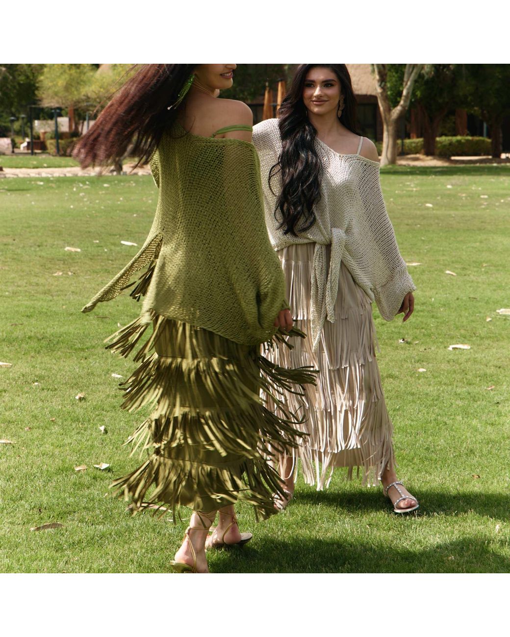 SILKERA Natural Silk Fringe Skirt & Crochet Top Set