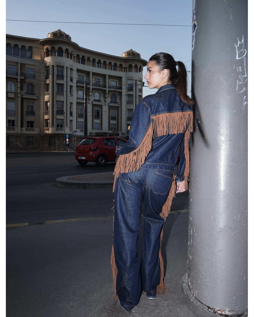SOEUR & FRÈRES Blue Dark Denim Fringe Jacket With Western Detail