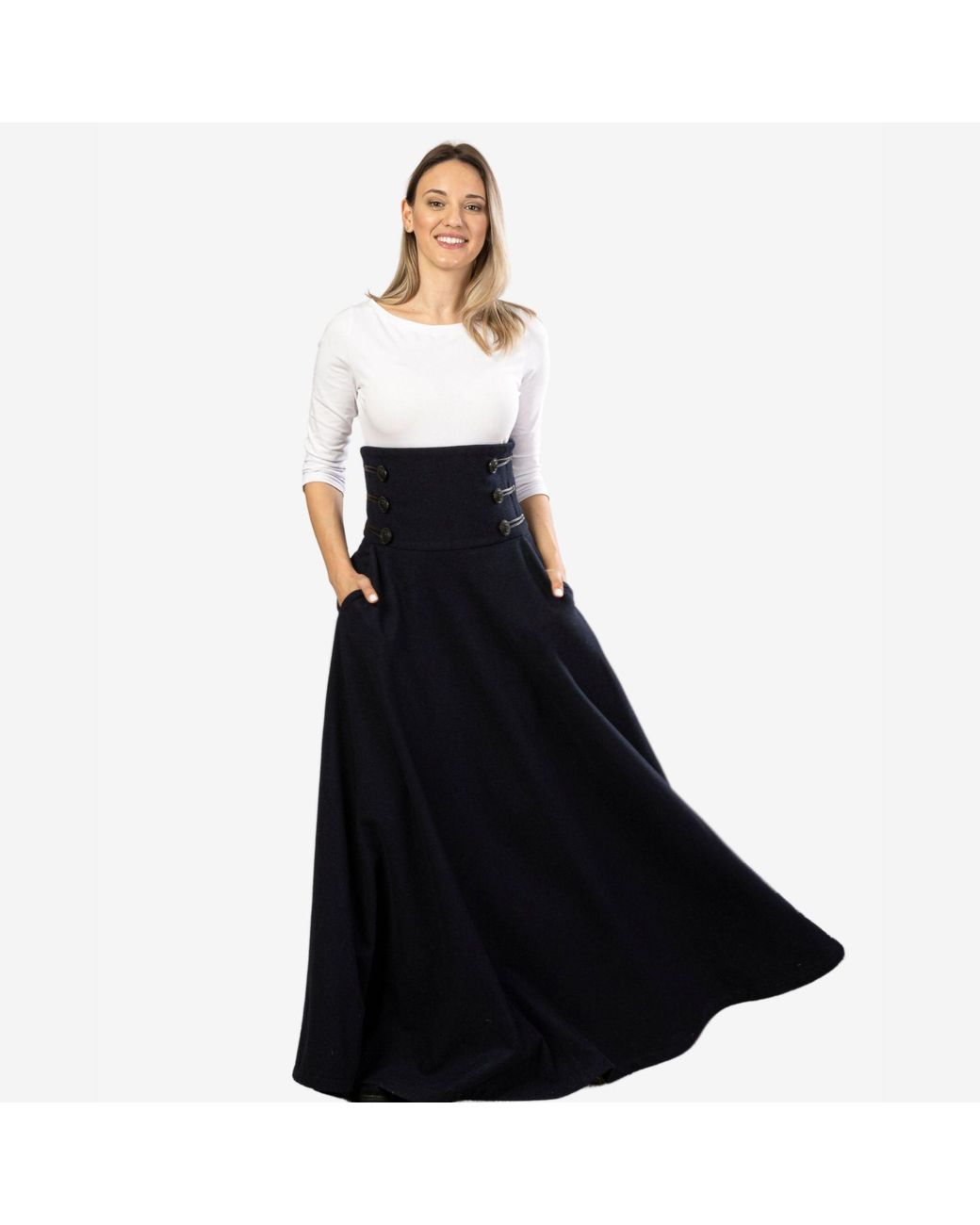 Nikka Place Blue "Rose" Dark Wool Maxi Skirt